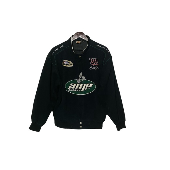 Vtg NASCAR Dale Earnhardt Jr. Racing Jacket AMP Energy #88 Black & Green - Picture 4 of 15